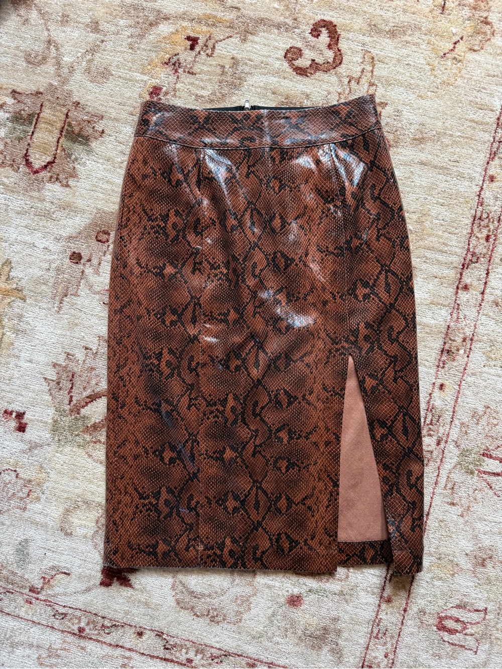 Express Brown Faux Snakeskin Pencil Skirt with Side Slit